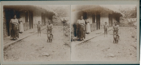 Stereofoto Venezuela, inboorlingen, indio's, indianen, dorpsfeest, kinderen, wereldreis 1914