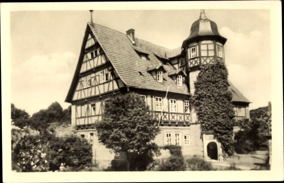 Postcard Wasungen in the Thuringian Forest, half-timbered house