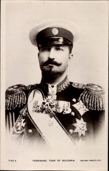 Postkaart Koning Ferdinand van Bulgarije, portret in uniform