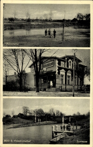 Postcard Malz Oranienburg in Brandenburg, Panorama, Gasthof z. Waldschlösschen, Malzer Schleuse
