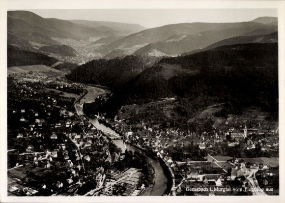 Ak Gernsbach im Murgtal Schwarzwald, Fliegeraufnahme