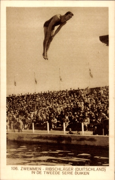 Ak Amsterdam, Olympia 1928, Turmspringer Ribschläger