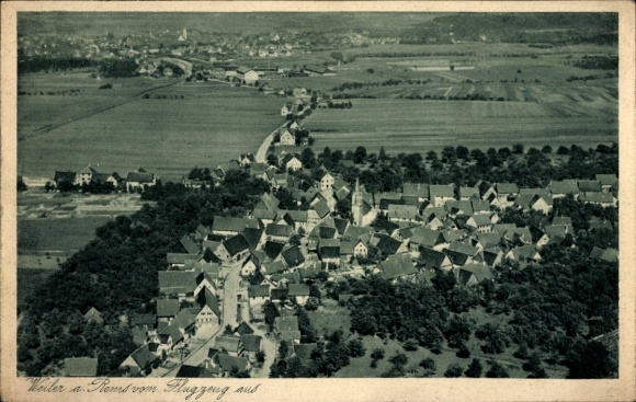Ak Weiler an der Rems Schorndorf in Württemberg, luchtfoto van huizen, landschap, vlucht over