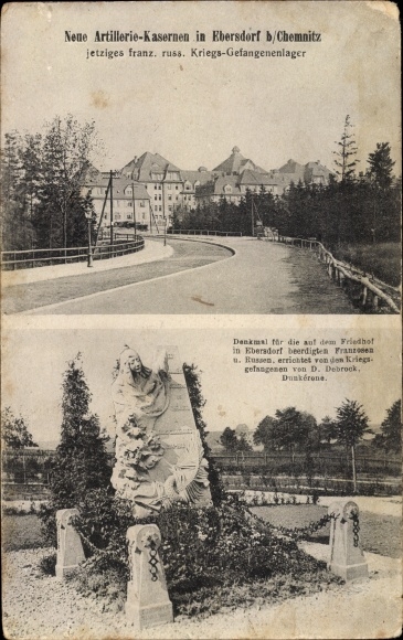 PC Ebersdorf Chemnitz Saxony, new artillery barracks, French monument. and Russian prisoners of war