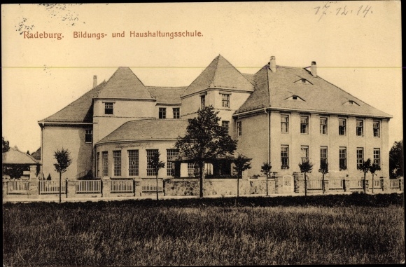 Postcard Radeburg in Saxony, education and home economics school