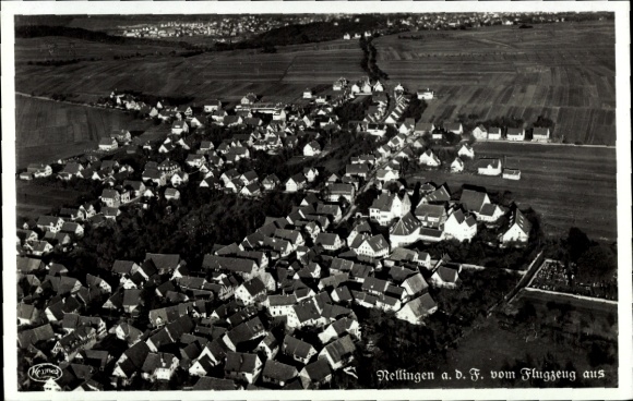 Postcard Nellingen auf den Fildern Ostfildern, aerial photograph, houses, fields, town, September 1940