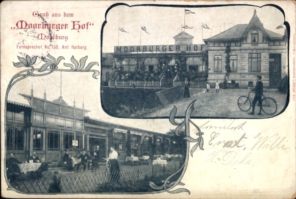 Postcard Hamburg Harburg Moorburg, Moorburger Hof, garden, cyclists