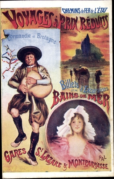 Künstler Ak Reklame, Chemins de Fer de L'État, Reisen in die Normandie und Bretagne