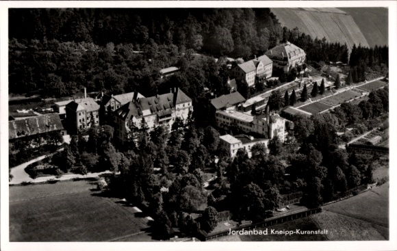 Postcard Jordanbad Biberach an der Riß Upper Swabia Württemberg, aerial photograph, old spa, many