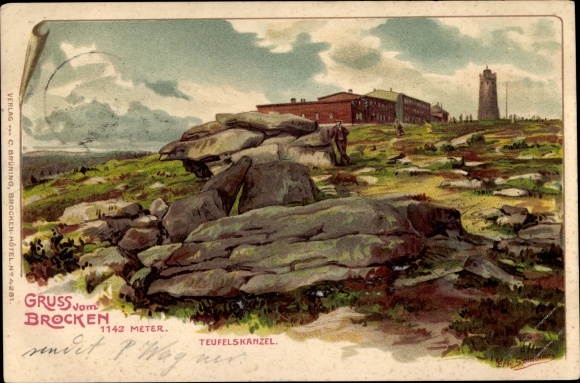 Artist Chromo-Litho Spindler, Erwin, Brocken Harz National Park, Teufelskanzel, Hotel