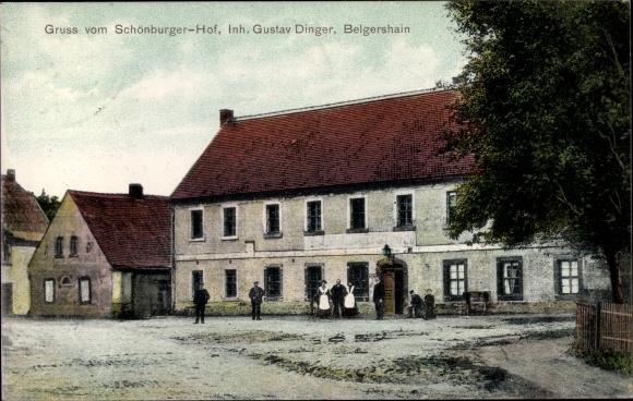 Ak Belgershain in Saksen, Inn Schönburger Hof, eigenaar Gustav Dinger