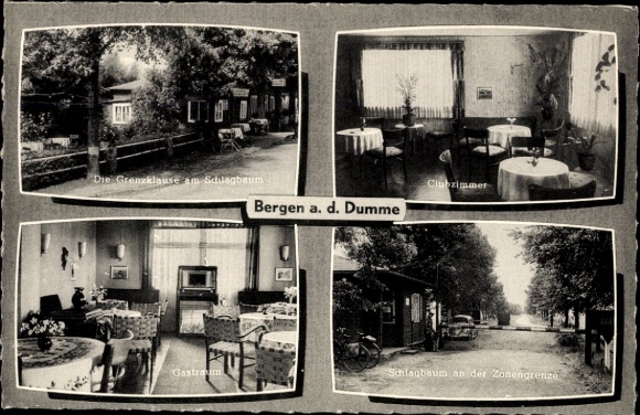 Postcard Bergen an der Dumme Wendland, border hermitage, club room, barrier