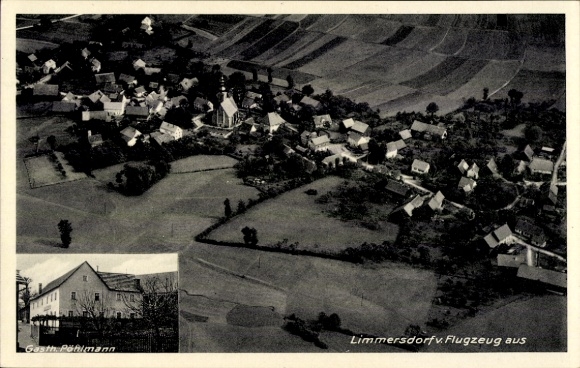 Postcard Limmersdorf Thurnau in Upper Franconia, Gasthaus Pöhlmann, aerial photograph