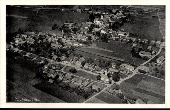 Postcard Thaining Upper Bavaria, aerial photograph
