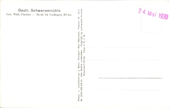 Postcard Undingen Sonnenbühl in Württemberg, aerial view of Gasthaus Schwanenmühle in the foreground