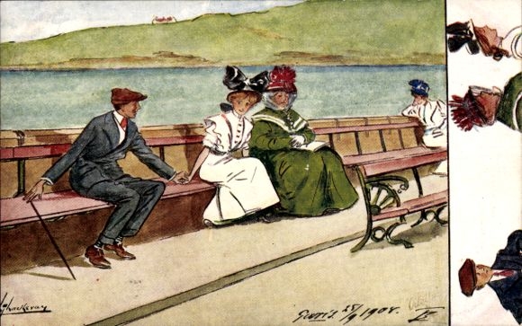 Artist Postcard Thackeray, Lance, Man and Woman on a Bench