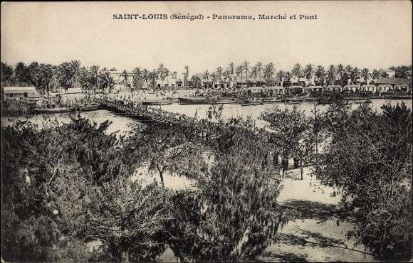 Ak Saint Louis Senegal, Panorama, Markt und Brücke