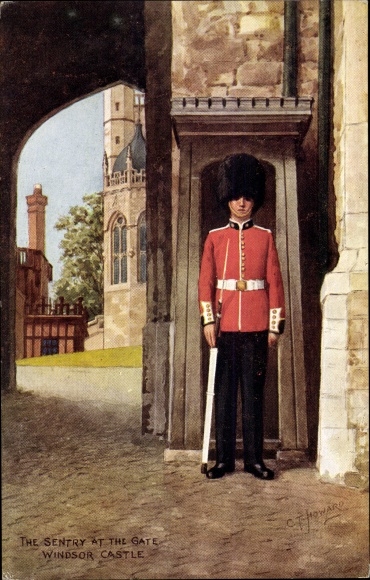Artist Postcard Howard, C.T., The Sentry at the Gate, Windsor Castle