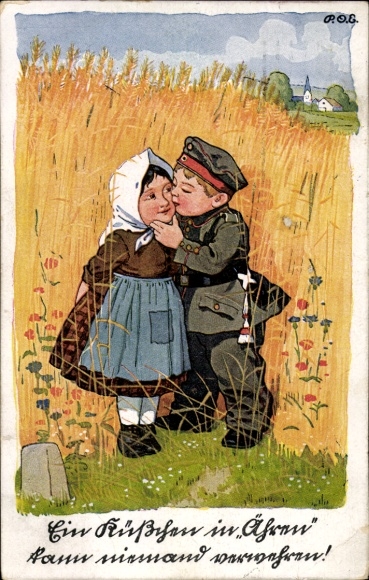 Artist Postcard Engelhard, POE, A Kiss in Ears of Corn, Soldier's Love