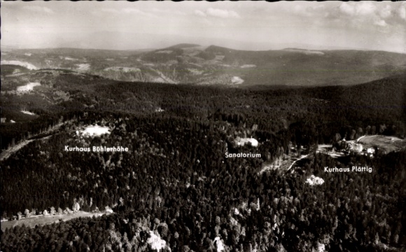 Postcard Bühlerhöhe Bühl in Baden, Sanatorium, Kurhaus Plättig, aerial photograph