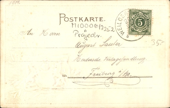Embossed Coat of Arms Passepartout Postcard Weil in Oberbayern, Panorama