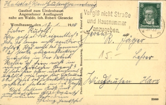 Postcard Wendhausen Lehre, Inn at the Lindenbaum, owner Robert Giesecke, Castle, Wandervogelheim