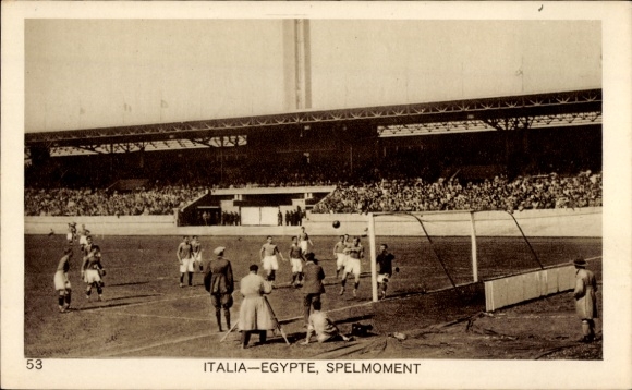 Postcard Amsterdam, Olympic Games 1928, football match Italy Egypt