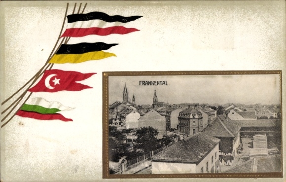 Passepartout Ak Frankenthal in der Pfalz, Panorama, Fahnen Vierbund