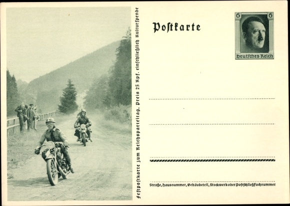 Postal stationery PC Krad drivers, NSKK, motorcycles, Nazi party rally