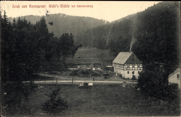 Postcard Schmiedeberg in the Erzgebirge, Restaurant Wahls Mühle