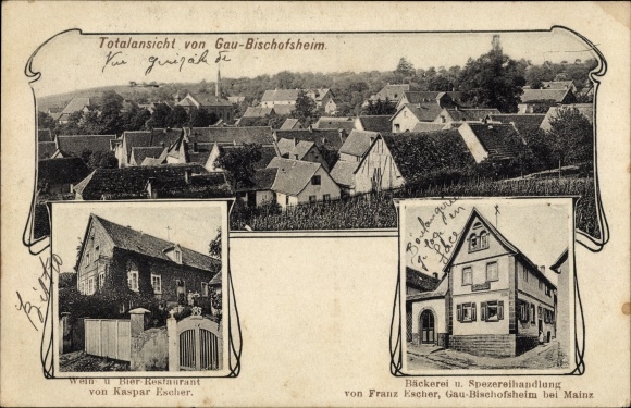 PC Gau Bischofsheim Rhineland Palatinate, general view, restaurant Kaspar Escher, bakery and shop