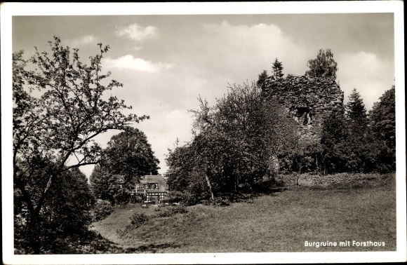 Postcard Lübbecke in East Westphalia, castle ruins with forester&#39;s lodge Limberg