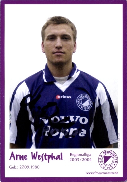 Autogrammkarte Fußballer Arne Westphal, VfR Neumünster, Autogramm