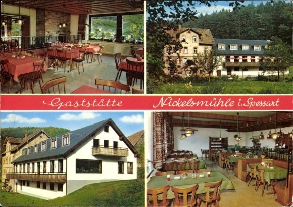 Postcard Schollbrunn in Spessart Lower Franconia, Restaurant Nickelsmühle