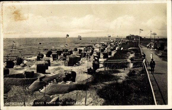 Postcard Burg Island Fehmarn Schleswig Holstein, bathing life, beach