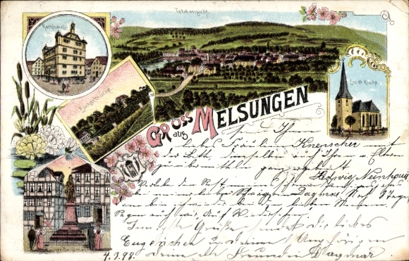 Chromo-Litho Melsungen in Hesse, general view, church