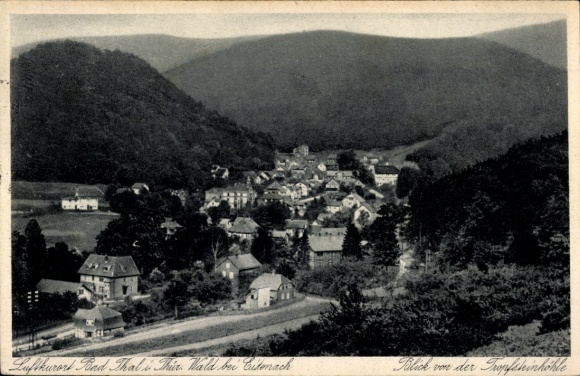 Postcard Bad Thal Ruhla in Thuringia, total view, view from the stalactite cave