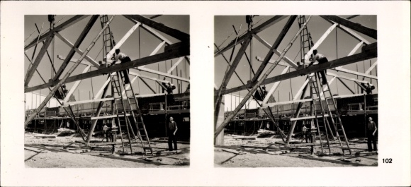 Stereo room image photo &quot;The NS model companies 1937-38&quot; No. 412 III/102 carpentry and hall construction Munich 9