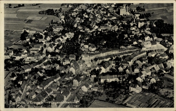 Postcard Zwönitz in the Ore Mountains, aerial photograph of the town, 1935
