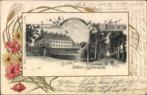 Jugendstil Passepartout Ak Lichtenwalde Niederwiesa Sachsen, Schloss Lichtenwalde