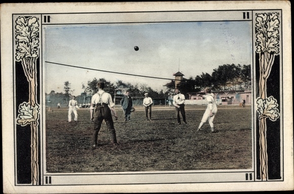 Passepartout Postcard men play volleyball