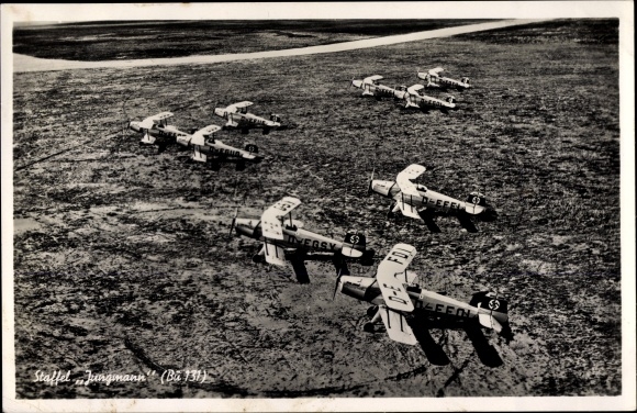 Postcard German Air Force, training aircraft Bücker Bü 131 Jungmann, squadron, D-EGSVm