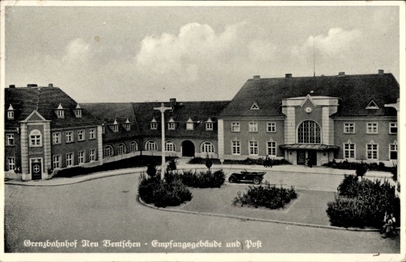 Ak Zbąszynek Neu Bentschen Ostbrandenburg, Grenzbahnhof, Empfangsgebäude und Post