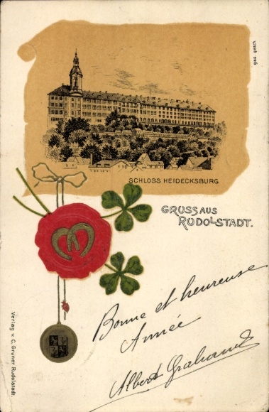 Ak Rudolstadt in Thüringen, Schloss Heidecksburg, Gruß aus  Kleeblatt, Herz, Medaille