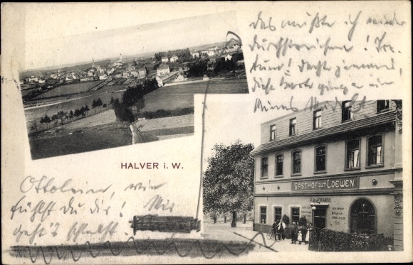 Ansichtkaart Halver in Westfalen, Gasthof zum Löwen, uitzicht op de stad