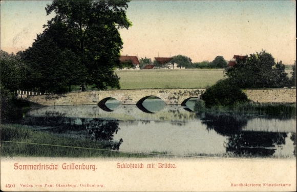 Postcard Grillenburg Tharandt Sachsen, castle pond with bridge