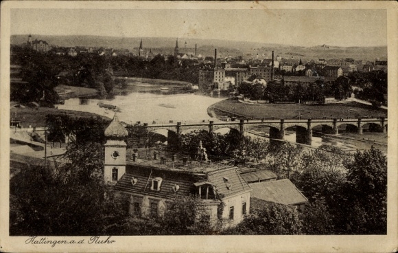 Ak Hattingen an der Ruhr, Blick über die Stadt, Brücke