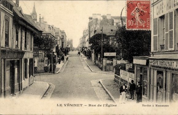Ak Le Vésinet Yvelines, Straße mit Bäumen, Café Restaurant, Poststempel, alte Architektur