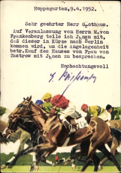 Artist Postcard Hohlwein, Hoppegarten in Brandenburg, racecourse, horse racing