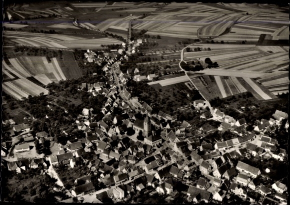 Postcard Empfingen in Hohenzollern Black Forest, aerial view of Empfingen, fields, houses, church, street